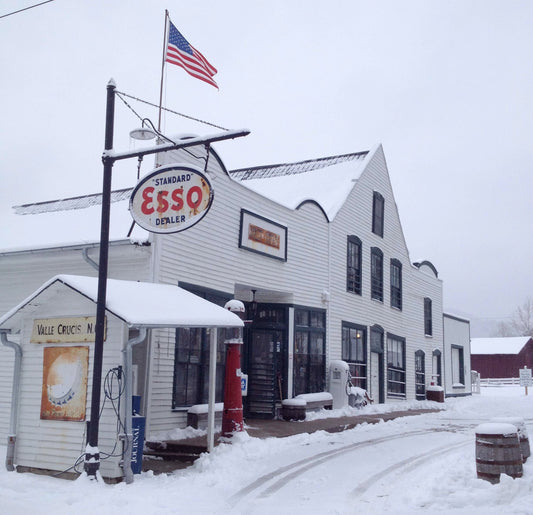 Exterior of the Mast Store in the snow