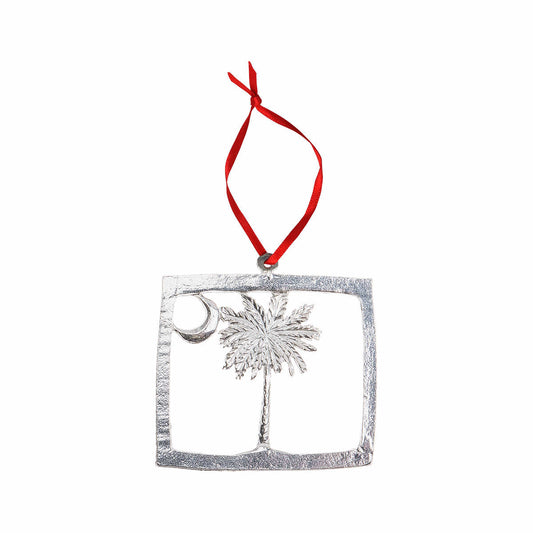 South Carolina Palmetto Moon Square Pewter Ornament