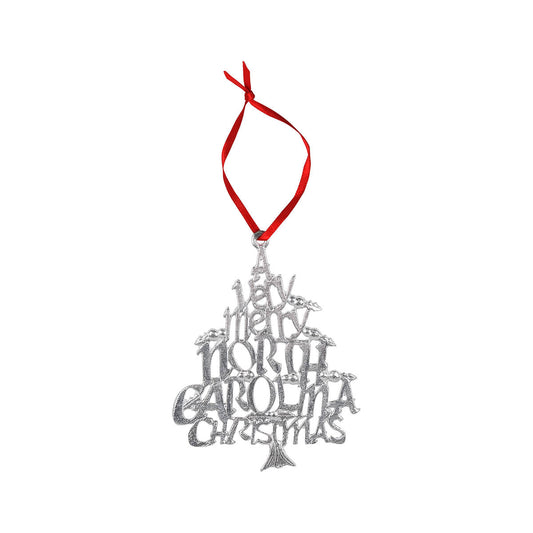 Mast General Store A Very Merry NC Christmas Pewter Ornament Red Ribbon