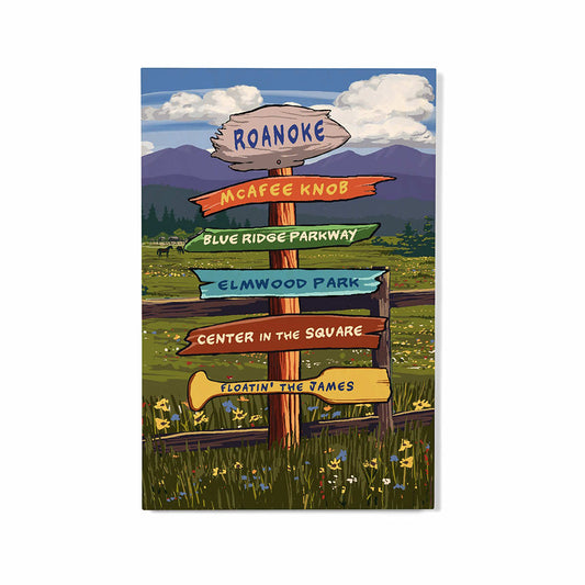 Lantern Press Roanoke Destination Signpost Wooden Magnet