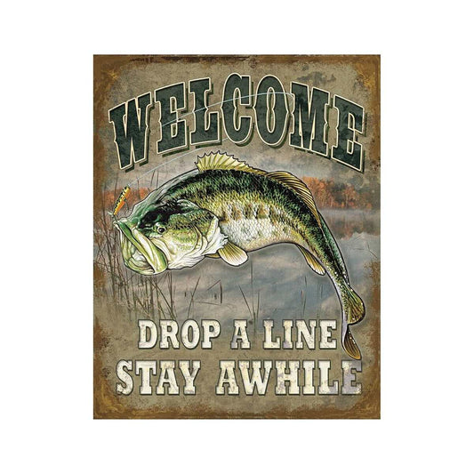 Drop a Line Stay Awhile Tin Sign