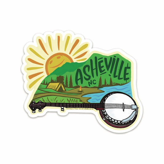 Asheville Banjo Mountain Campsite Sticker