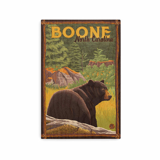 Lantern Press Boone Black Bear In Forest Wooden Postcard