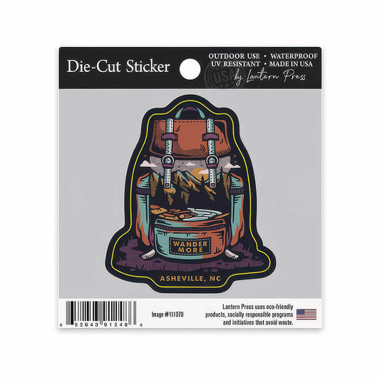 Lantern Press Asheville Distressed Backpack Small Sticker