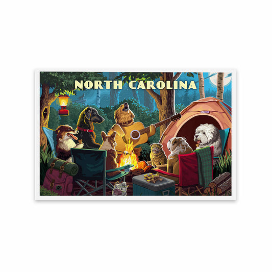 Lantern Press North Carolina Dogs Around Campfire Postcard