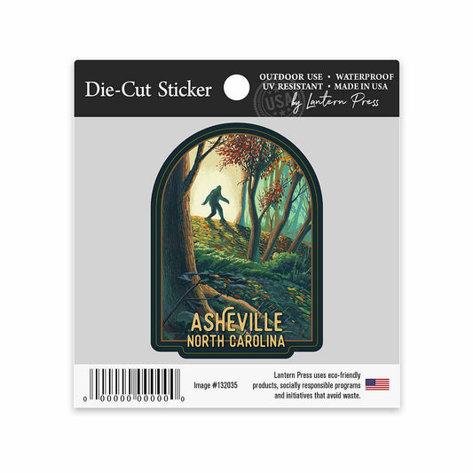 Lantern Press Asheville Bigfoot in the Forest Small Sticker