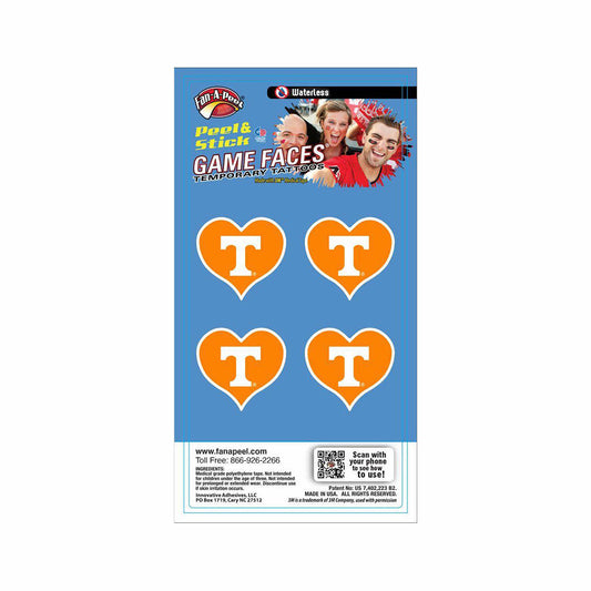 Game Faces University of Tennessee Heart Waterless Temporary Tattoos