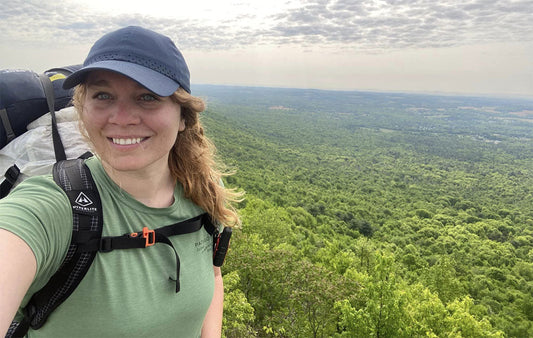 Erin Hyde is a former Mast Store employee snaps a photo along her thru hike of the Appalachian Trail