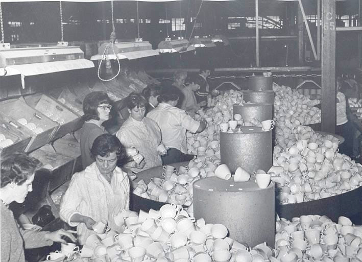 Fiesta factory workers sorting cups circa 19950