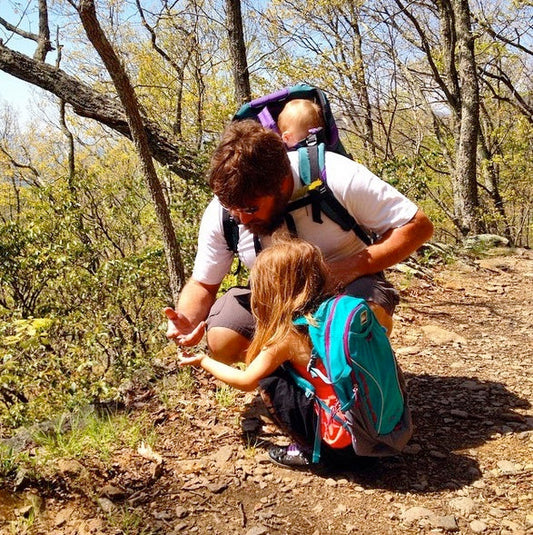 A Family hiking along a trail