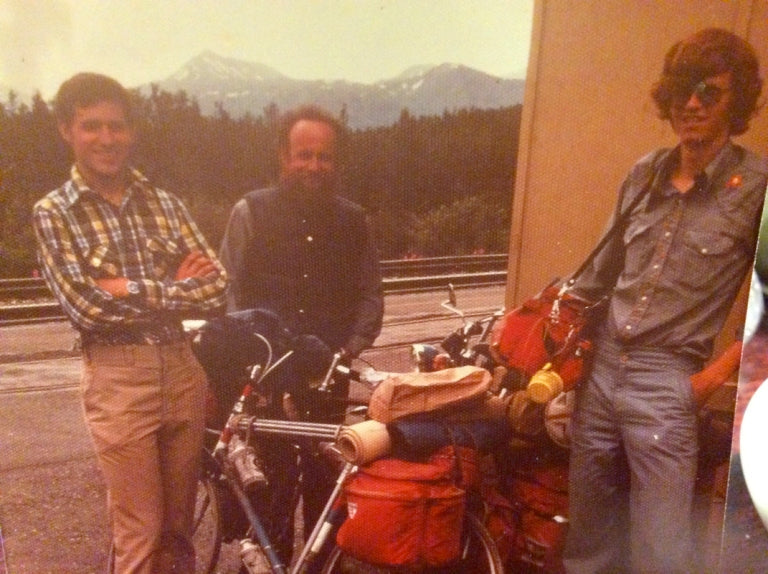 Chafin taking a break next to his bike on the BikeCentenial