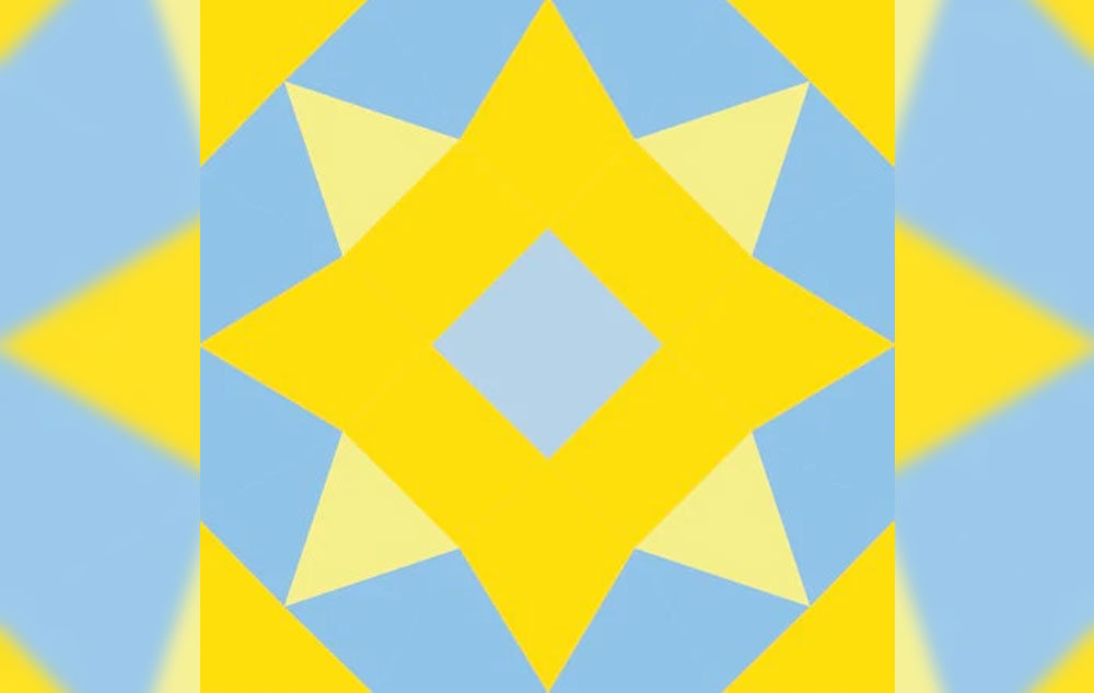 A blue and yellow quilt square