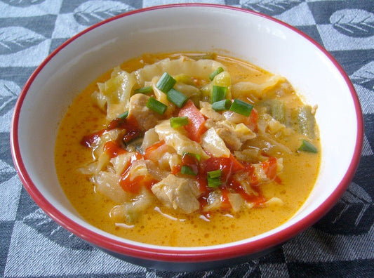 Bowl of soup on a table