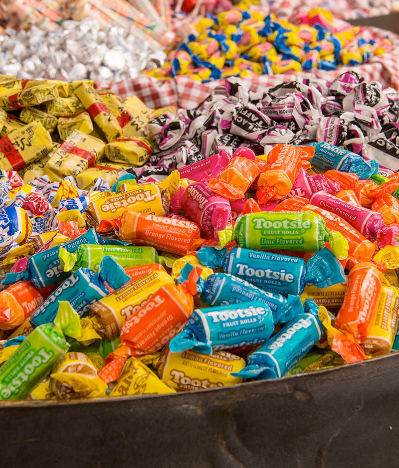 barrels full of candy from the Mast Store Candy Barrel
