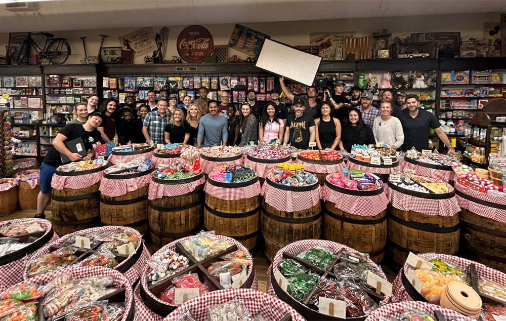 ABC's What Would You Do television show cast and crew in the Mast Stoe Candy Barrel