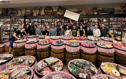 ABC's What Would You Do television show cast and crew in the Mast Stoe Candy Barrel