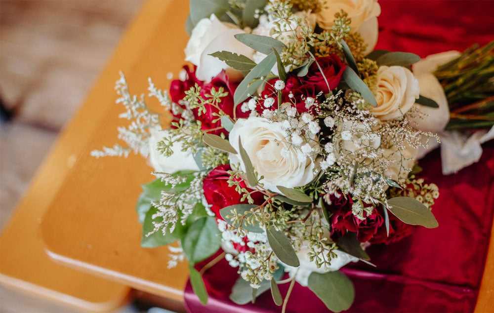 A beautiful wedding bouquet on a table