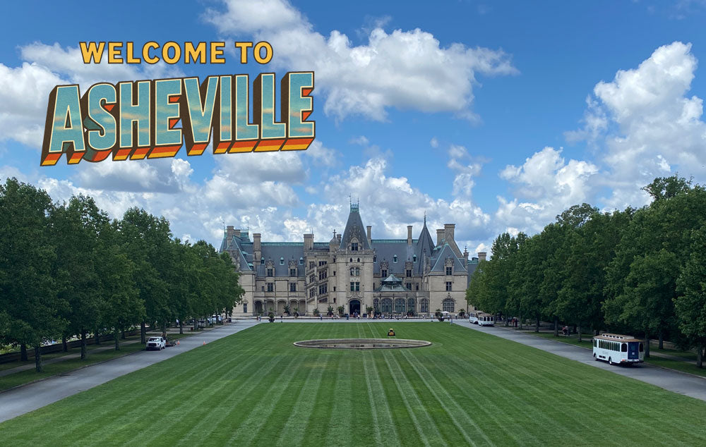 Asheville's Biltmore Estate on a Welcome to Asheville postcard