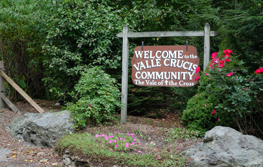 The Welcome to Valle Crucis Community Sign near Highway 105