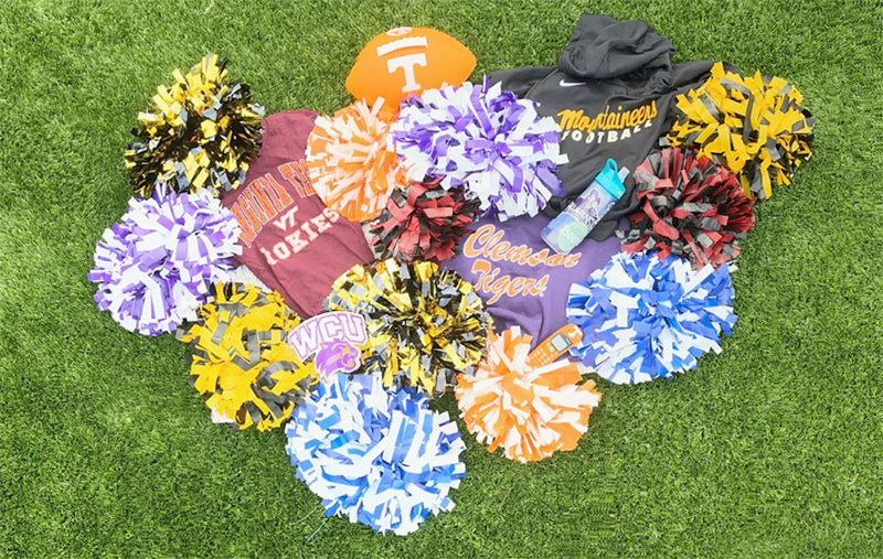 Pom Poms from University of Tennessee, Virginia Tech, App State, Furman and others