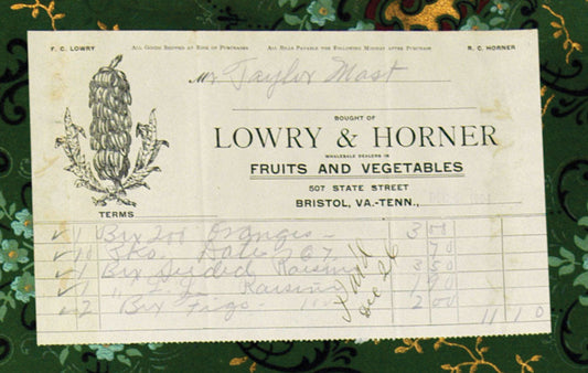 A Fruit Receipt from Lawry and Horner from the earlr 1900s