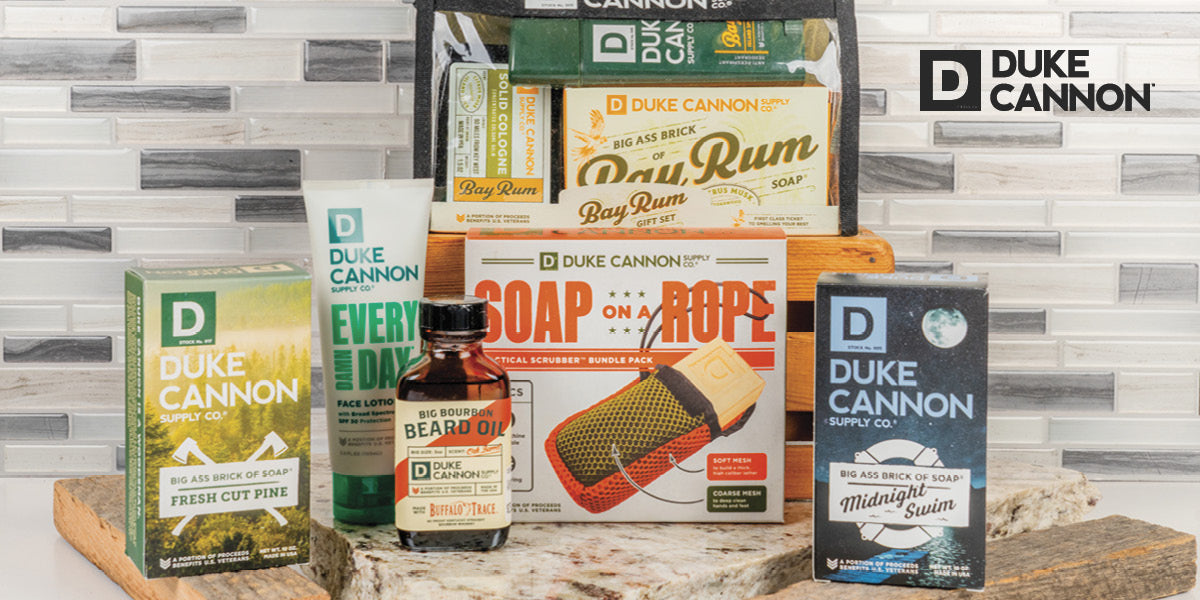 Collection of Duke Cannon products.