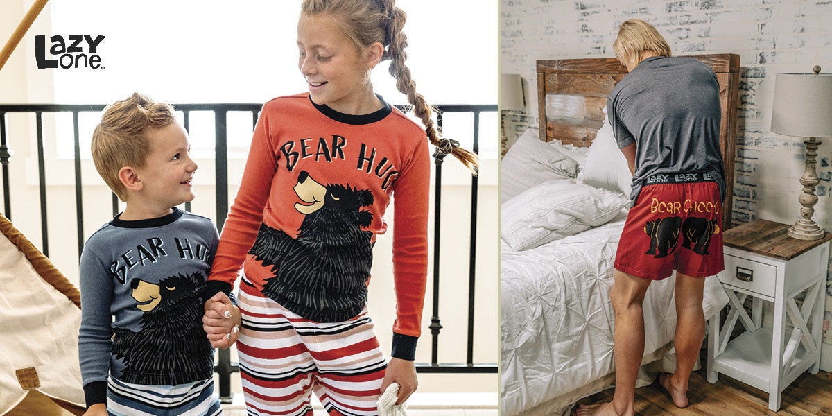 Children and one adult wearing Lazy One pajamas.