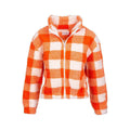 Active Basics Women's Mock Neck Plaid Faux Fur Long Sleeve Jacket