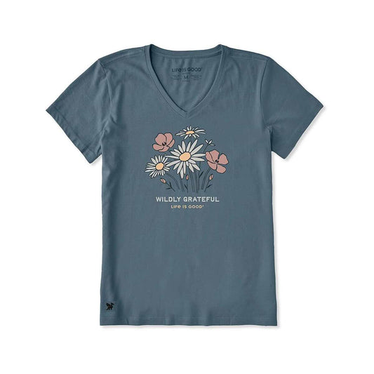 Life is Good Women's Wildly Grateful Bouquet Short Sleeve Crusher V-Neck T-Shirt