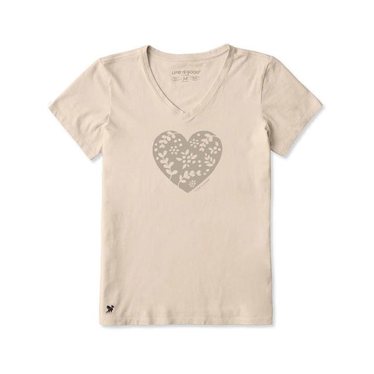 Life is Good Women's Ditsy Heart Short Sleeve Crusher V-Neck Shirt