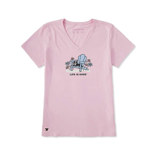 Life is Good Women's Adirondack Cat Short Sleeve Crusher Lite V-Neck Shirt