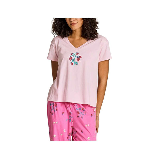 Life is Good Women's Strawberry Bunch Snuggle Up Sleep V-Neck Shirt