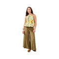 Tribal Sportswear Women's Printed Bubble Hem Braided Neckline Blouse