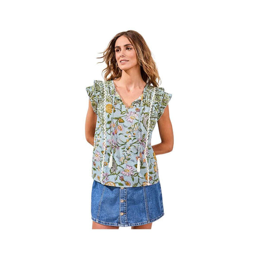 Tribal Sportswear Women's Frill Cap Sleeve Poplin Novelty Blouse