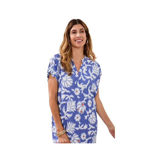 Tribal Sportswear Women's Ruffle-Sleeve Notch Neck Shift Short Sleeve Dress