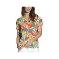 APNY Women's V-Neck Printed Bubble Short Sleeve Blouse