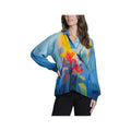 APNY Women's Half-Placket V-Neck Floral Long Sleeve Blouse