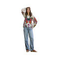 APNY Women's Half-Placket V-Neck Butterfly Long Sleeve Blouse
