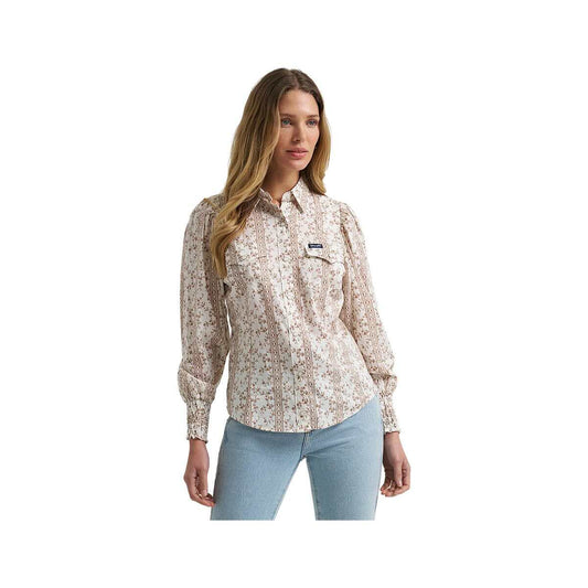 Wrangler Women's Western Smocked Long Sleeve Snap Blouse