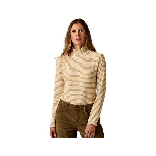 Carve Designs Women's Denise Rib Long Sleeve Turtleneck Top, Birchstripe