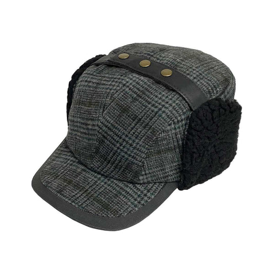 Broner Lumberman Plaid Work Cap with Sherpa Earflaps, Grey Plaid