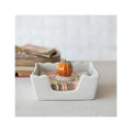 Creative Co-Op Stoneware Scallaped Cocktail Napkin Holder with Pumpkin Weight - Set of 2