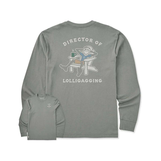 Life is Good Men's Dir of Lolligaggin' Jake Adirondack Long Sleeve Crusher T-Shirt, Iron Gray