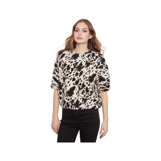 Charlie B Women's Cow Print Elbow Balloon Sleeve Knit Sweater, Spots
