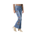 Coco+Carmen Women's Bambu Soft Flare Jeans with Leaf Embroidery, Medium Denim