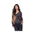 Tribal Women's Blue Thread Diamond Pattern Button Front Knit Cardigan, Charcoal