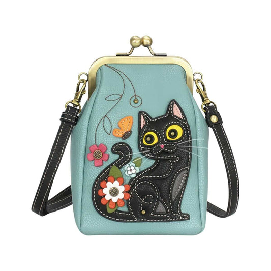 Chala Handbag Black Cat Kisslock Cell Phone Crossbody Purse