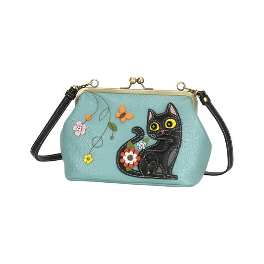 Chala Handbag Black Cat Kisslock Crossbody Purse