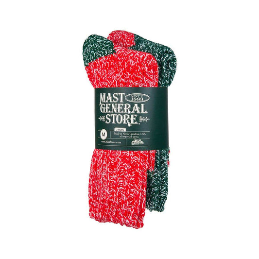 Color swatch for Mast General Store Christmas Socks - Two Pack in Red Green