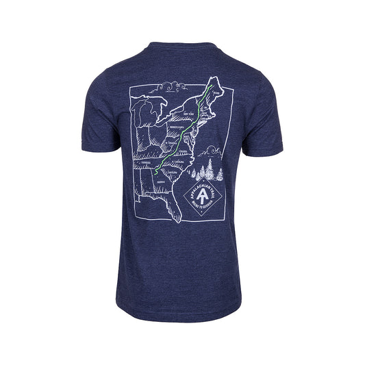 Hintz Logo Trailworthy Appalachian Trail Map T-Shirt Htr Navy